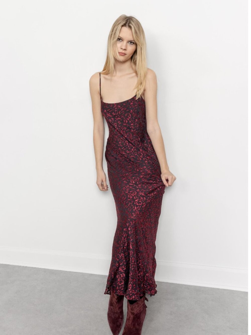 SILK Rayon VELVET SLIP Dress Maxi Spaghetti Straps Goth / Small